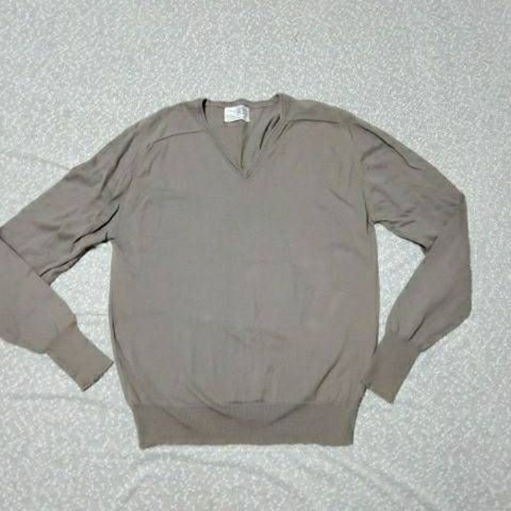 CHRISTIAN DIOR XL Combed Cotton V Neck Sweater Taupe